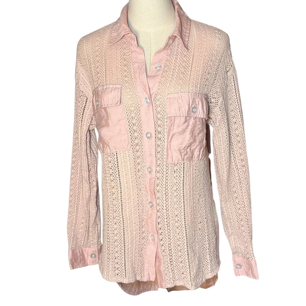 Southern Grace Light Pink Lace Button-Down Shirt S Romantic - Picture 1 of 8